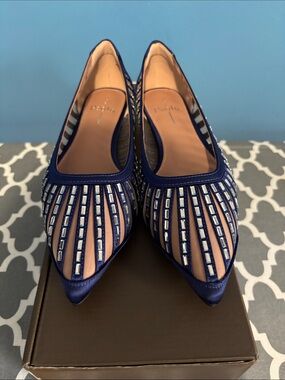 Paolo Satin Navy and Silver Embellished Pointed Flats